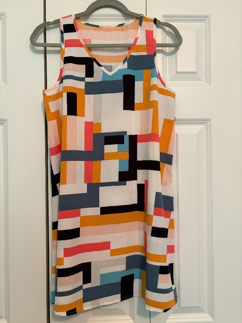 Geometric Colorblock‎ A-Line Dress Womens Multicolor Retro